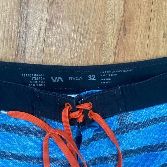 RVCA Blue and Black Board Shorts with Striped Design - Picture 5 of 8